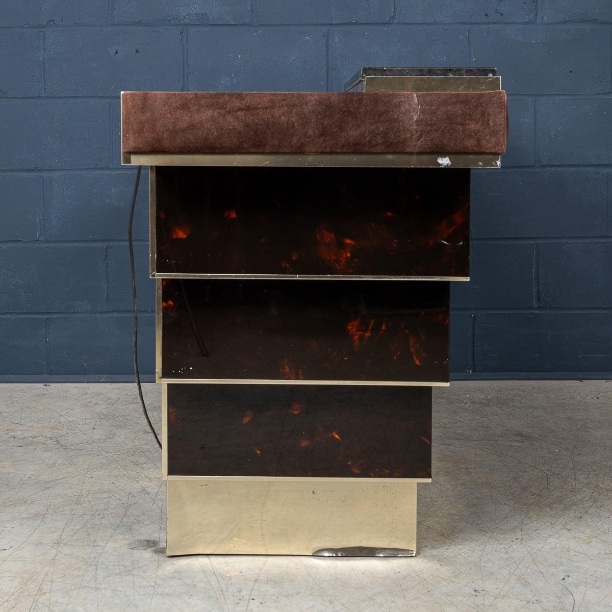 Bar in ottone e tartaruga finta del XX secolo con piano in marmo, Willy Rizzo 3