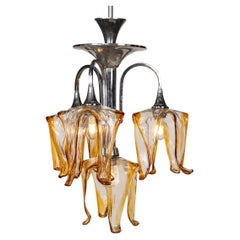 20thC Italian Four Light Chandelier By Mazzega, Made In Murano, Venice c.1970