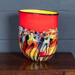 20thC Italian Hand Blown Millefiori & Aventurine Glass Vase, Made In Murano