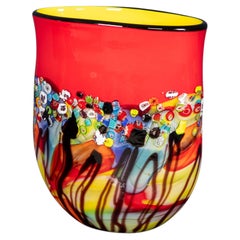 20thC Italian Hand Blown Millefiori & Aventurine Glass Vase, Made In Murano