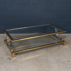 20thC Italian Hollywood Regency Glass, Brass & Perspex Coffee Table c.1980