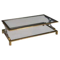 20thC Italian Hollywood Regency Glass, Brass & Perspex Coffee Table c.1980