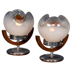 20thC Italian Pair Of Side Table Lamps By Gaetano Sciolari For Mazzega c.1970