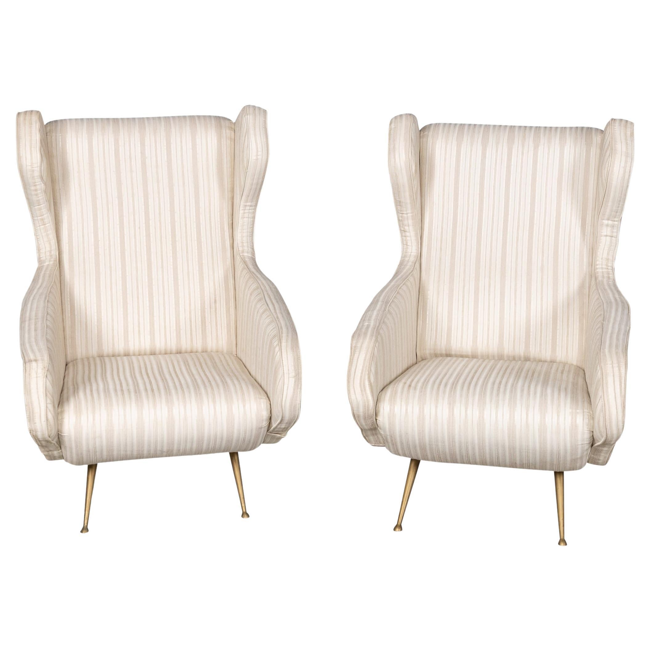 20thC Italian Pair Of Wingback Armchairs In The Manner Of Marco Zanuso c.1960 For Sale