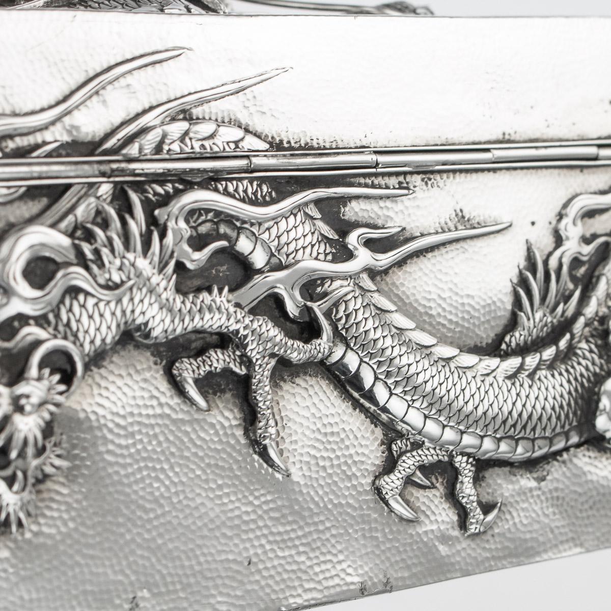 20thC Japanese Meiji Solid Silver Dragon Cigar Box c.1900 9