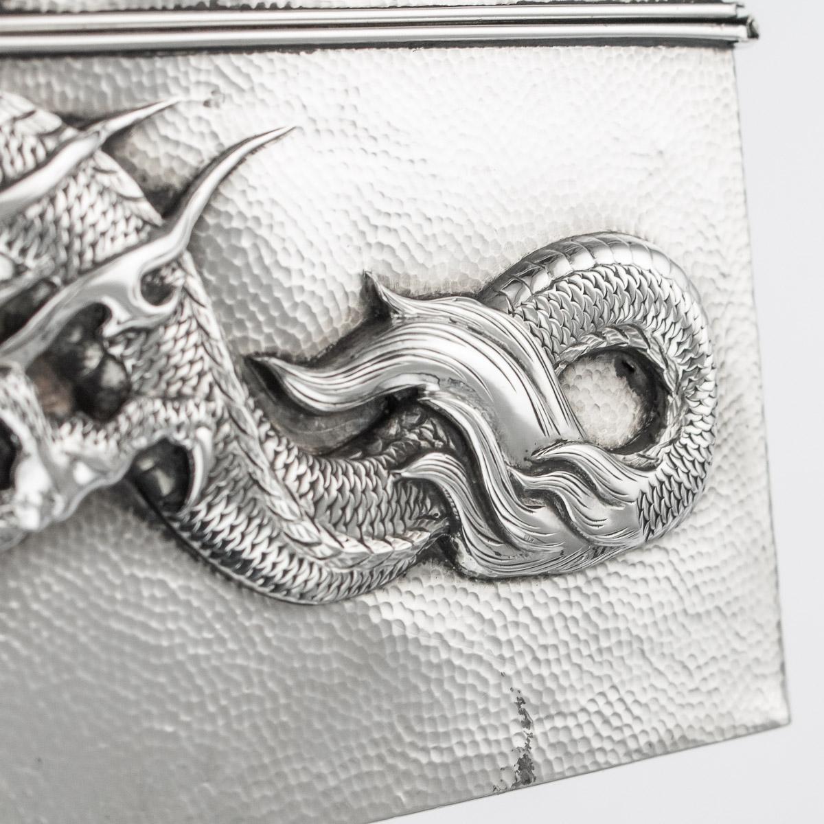 20thC Japanese Meiji Solid Silver Dragon Cigar Box c.1900 11