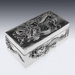 20thC Japanese Meiji Solid Silver Dragon Cigar Box c.1900