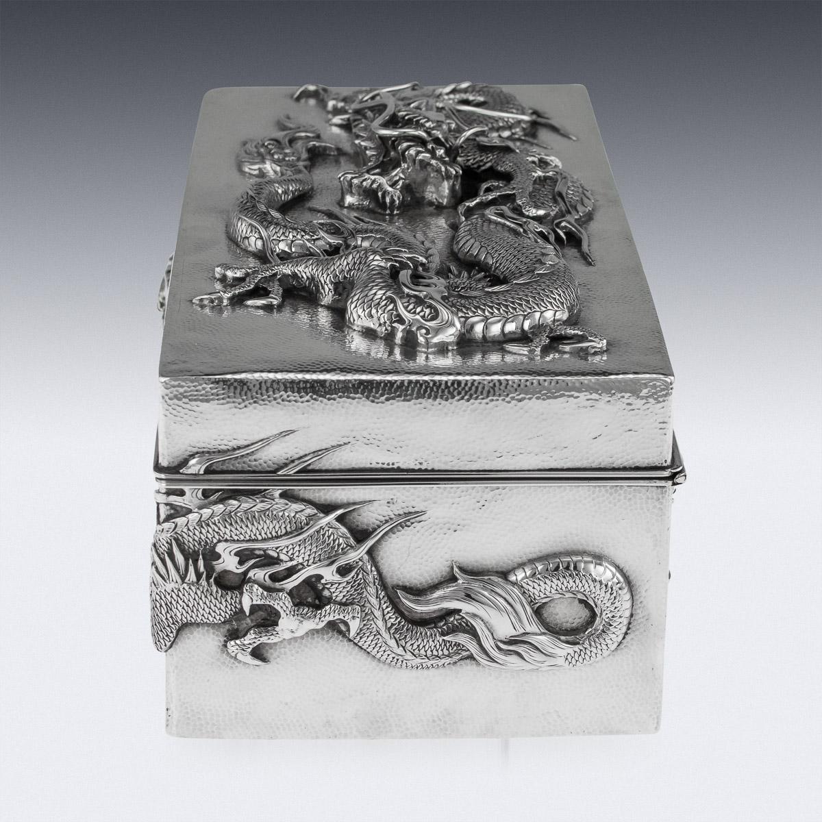 20th Century 20thC Japanese Meiji Solid Silver Dragon Cigar Box c.1900