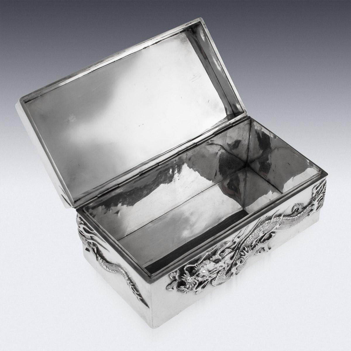 20thC Japanese Meiji Solid Silver Dragon Cigar Box c.1900 1