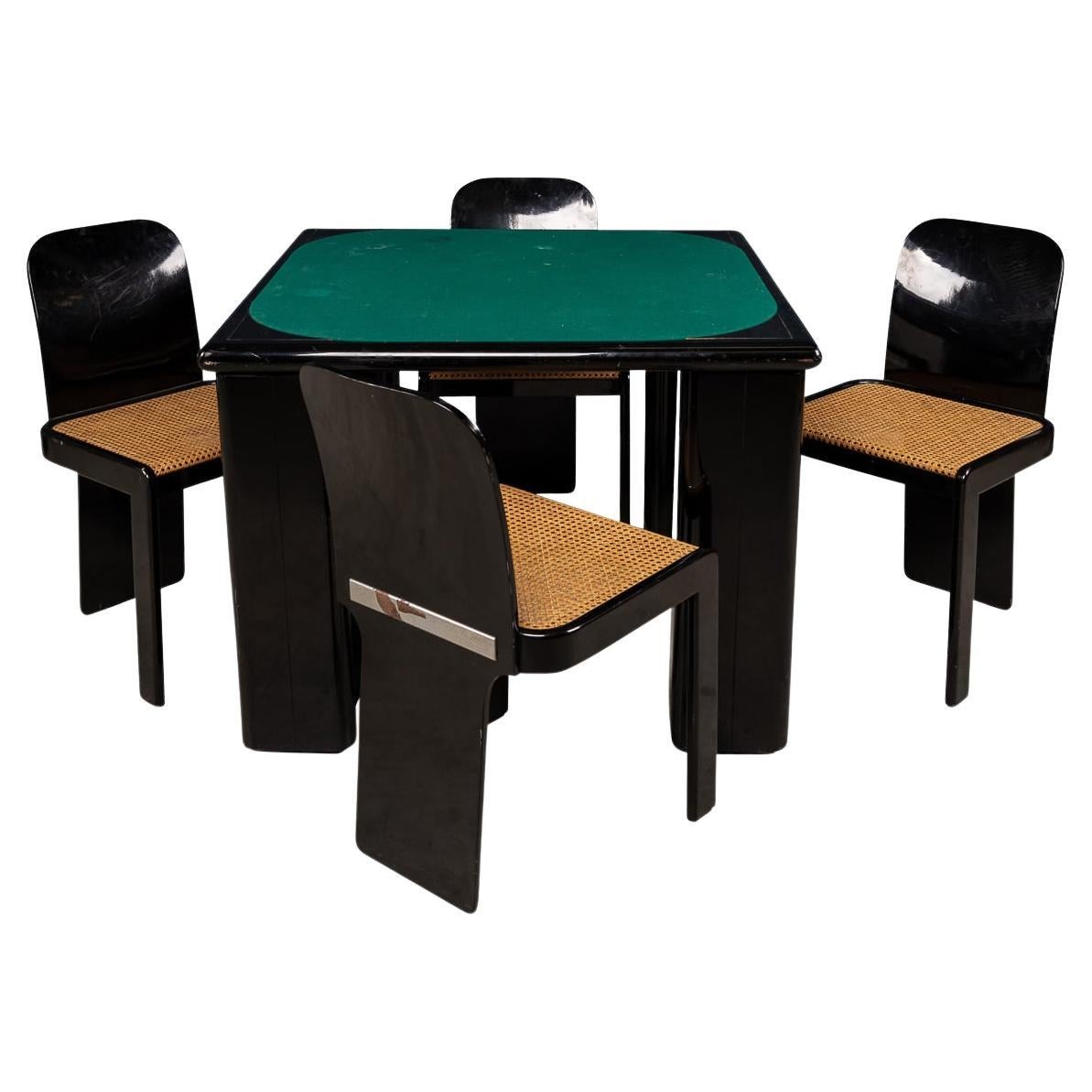 Tavolo da gioco e sedie in legno laccato del XX secolo di Pierluigi Molinari per Pozzi, Milano