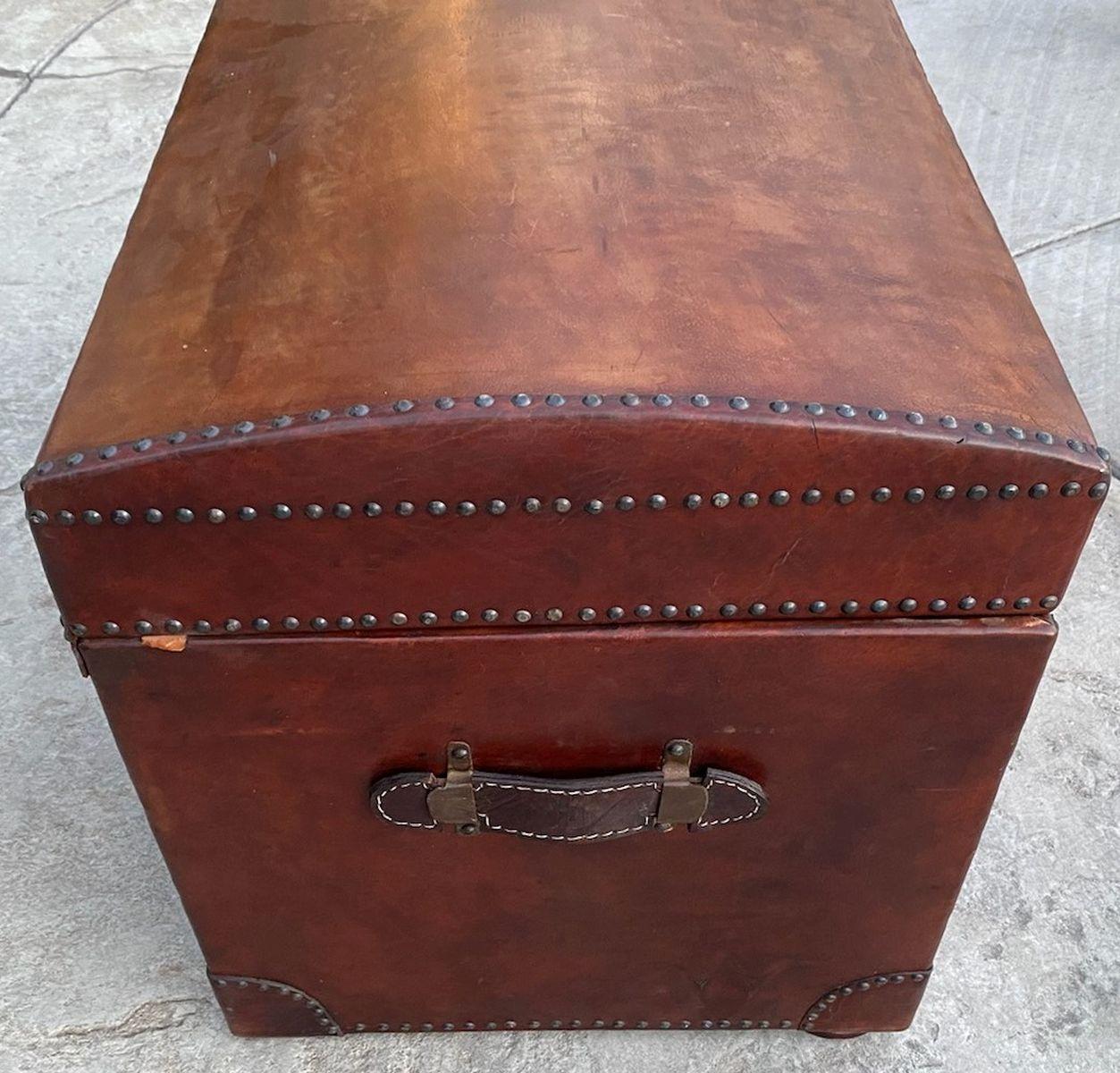 American 20th Century Leather Dome Top Trunk For Sale