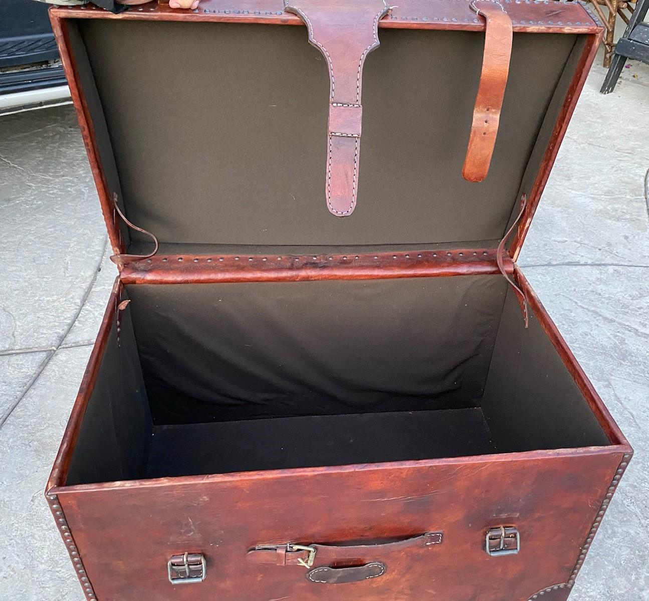 Hand-Crafted 20th Century Leather Dome Top Trunk For Sale
