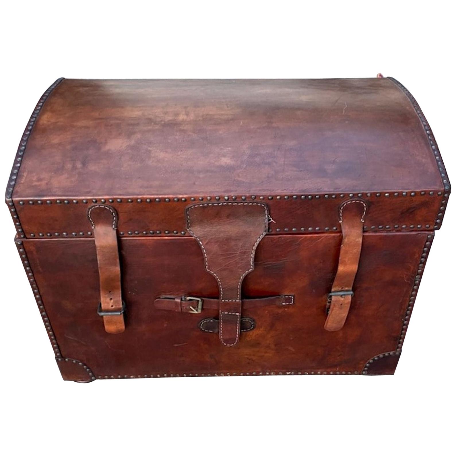 20th Century Leather Dome Top Trunk
