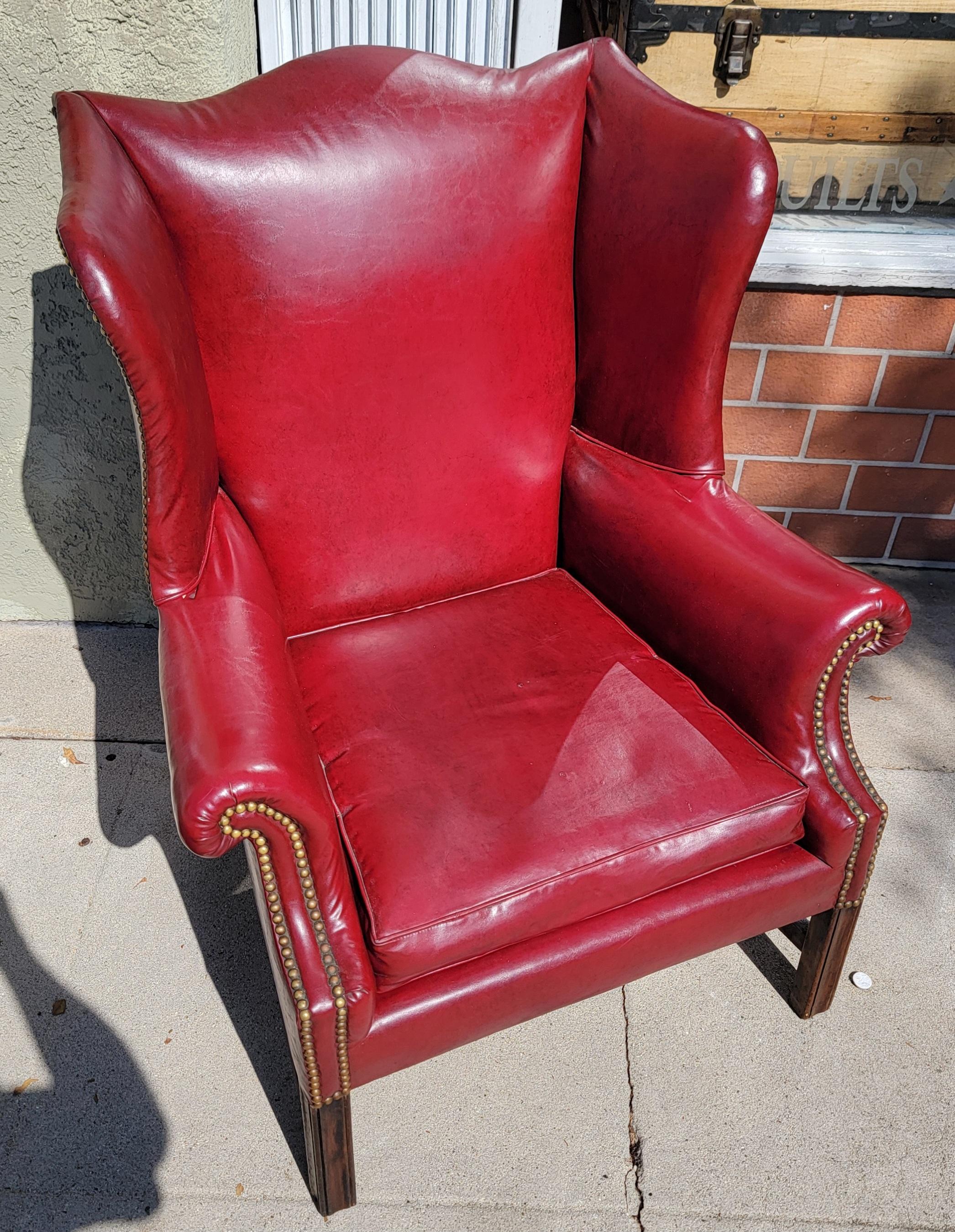 American 20Thc Leather Wing Chair