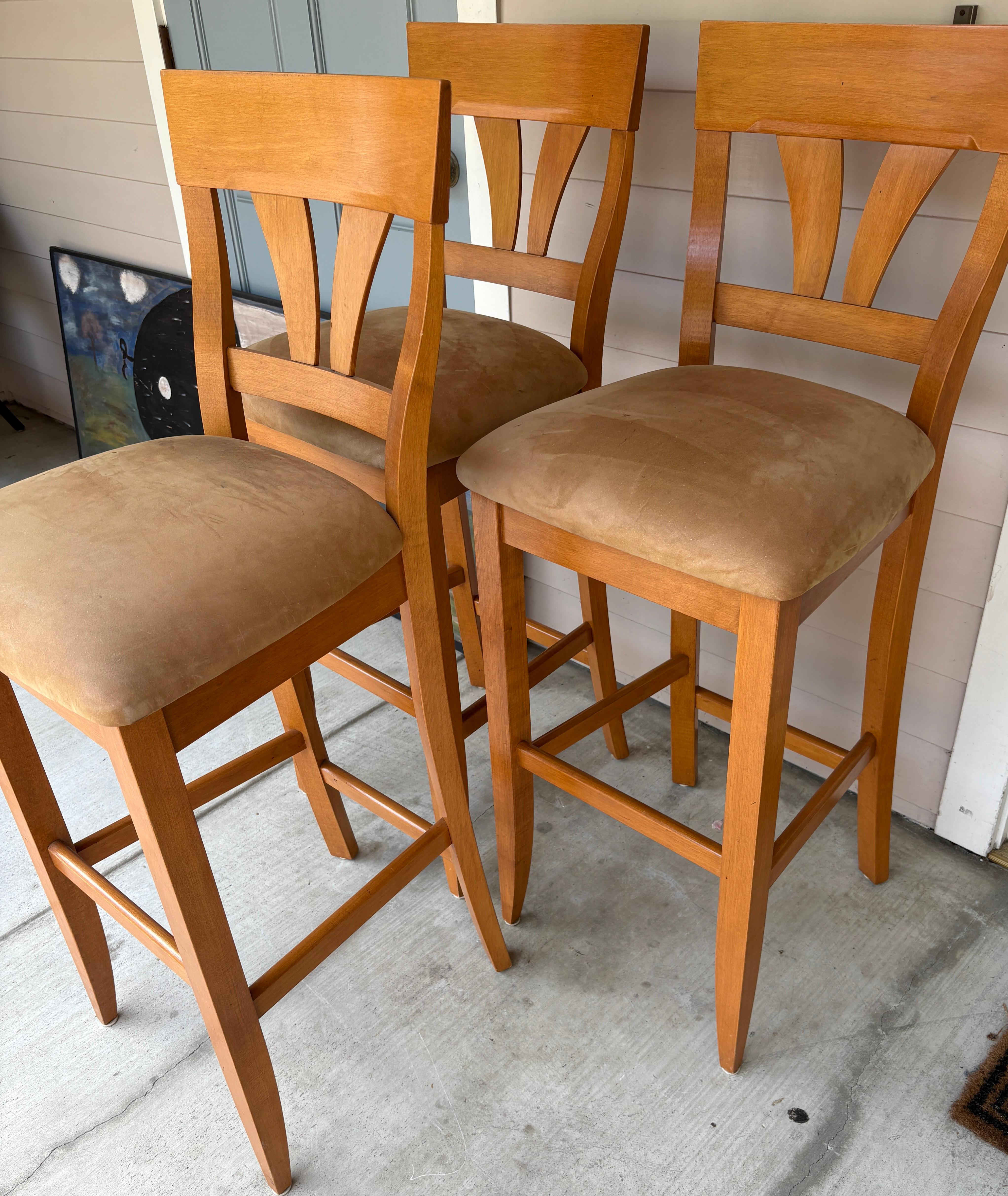Americano Sgabelli da bar in acero 20Thc con sedute in pelle scamosciata - Set di tre sgabelli in vendita
