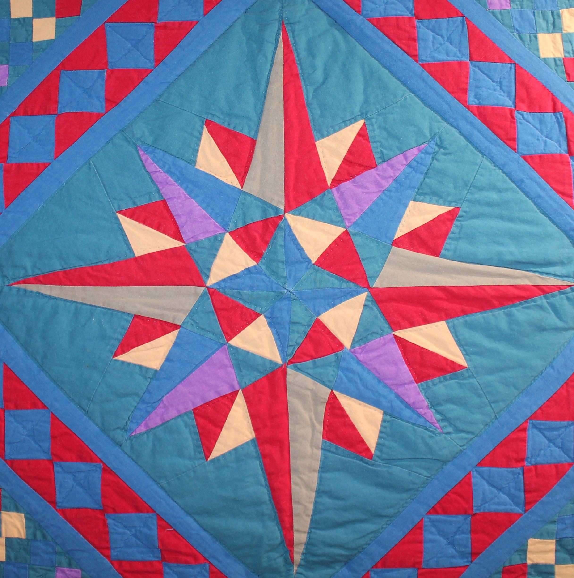 20Thc Mariners Compass Crib Quilt-Mounted For Sale 1