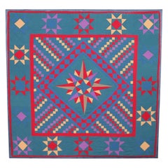 Antique 20Thc Mariners Compass Crib Quilt-Mounted