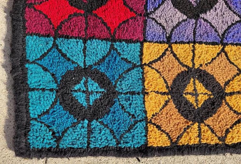 Folk Art 20thc Modern Colorful American Hand Hooked Rug For Sale