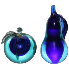20Thc Murano Glass Apple & Pear Bookends, Pair