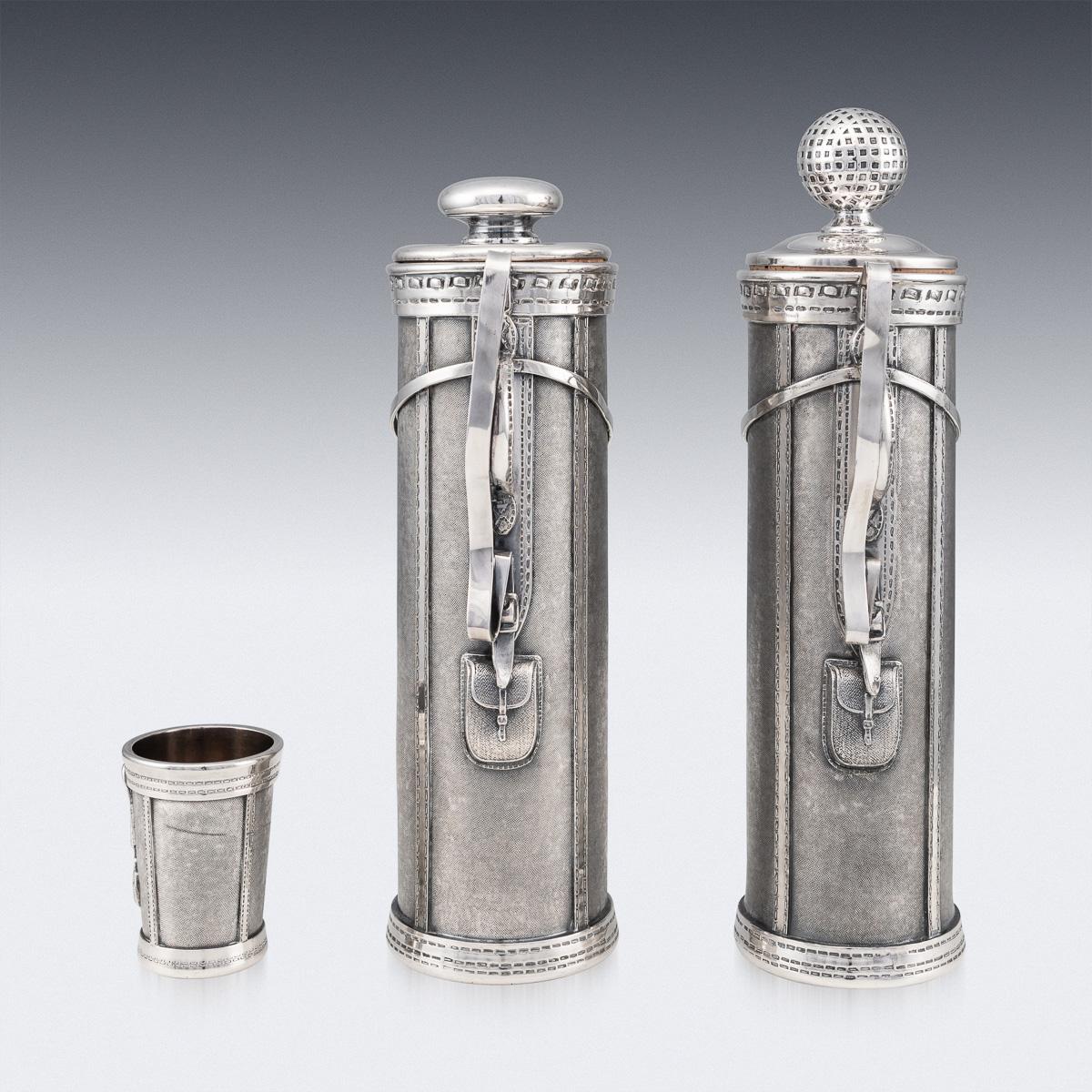 Superb 20th century Swedish silver plated cocktail shaker with six glasses on a stand with silver gilt interior. This cocktail shaker is in fabulous condition and is a must for any collector or just as a stand alone item, as useful today as it was