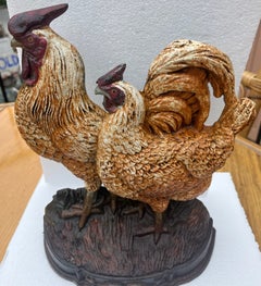 20e siècle Butée de porte originale en forme de coq peint
