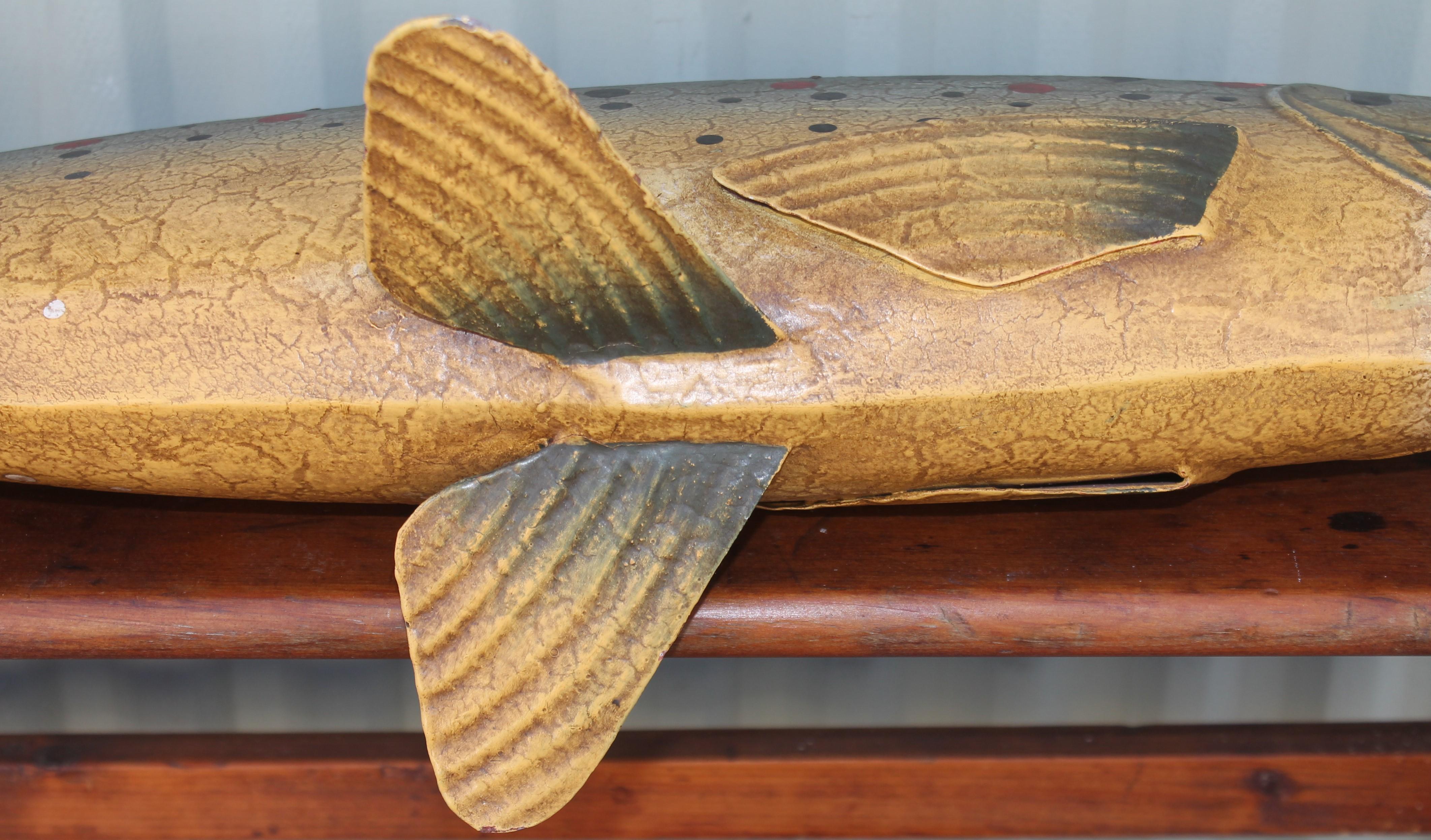 Hand-Painted 20thc Original Painted Tin Full Body Fish