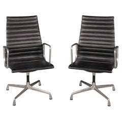 20thC Pair Of Ea117 Chairs In Black Leather By Charles & Ray Eames For Vitra