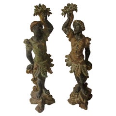 20thc Pair of Hand Carved Wooden Venetian Palladio Blackamoors
