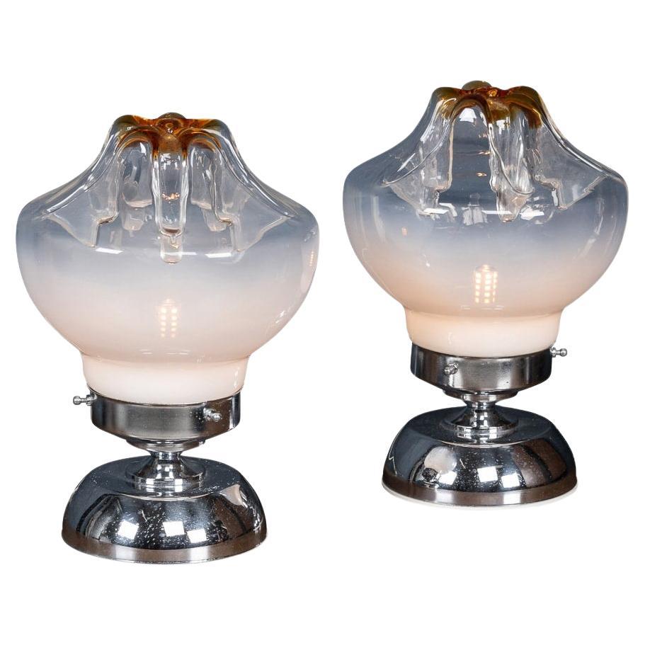 20thC Pair Of Italian Table Lamps By Gaetano Sciolari For Mazzega, Murano c.1970