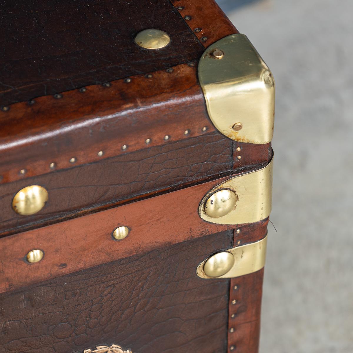 20thC Pair Of Leather Clad English Army / Navy Style Trunks For Sale 6