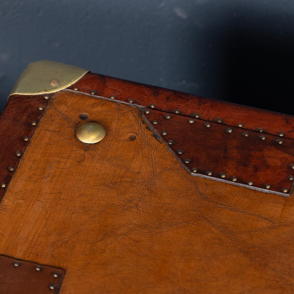 20thC Pair Of Leather Clad English Army / Navy Style Trunks For Sale 7