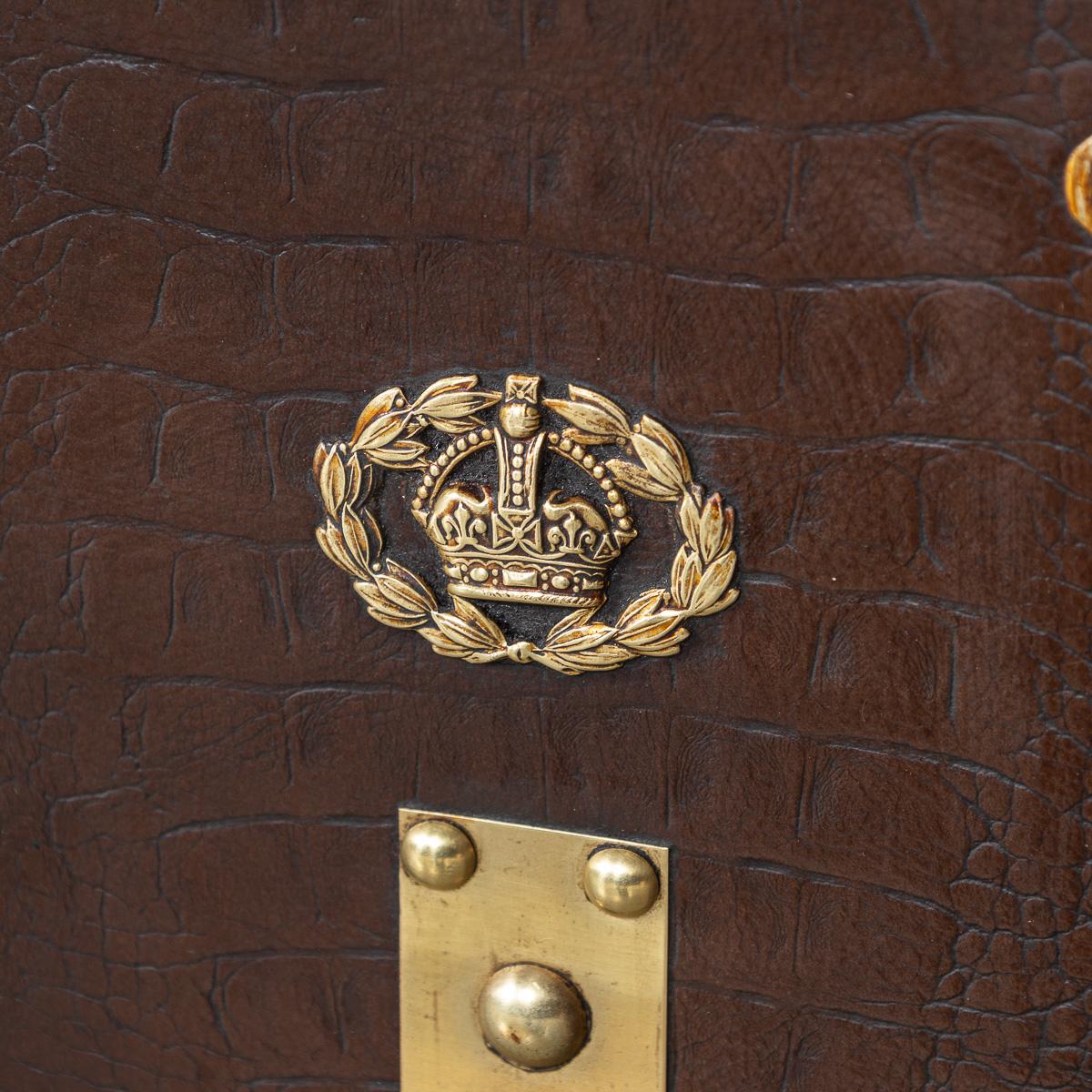 20thC Pair Of Leather Clad English Army / Navy Style Trunks For Sale 8