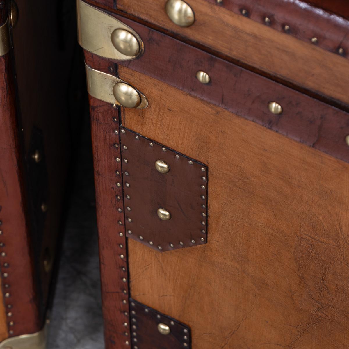 20thC Pair Of Leather Clad English Army / Navy Style Trunks For Sale 8