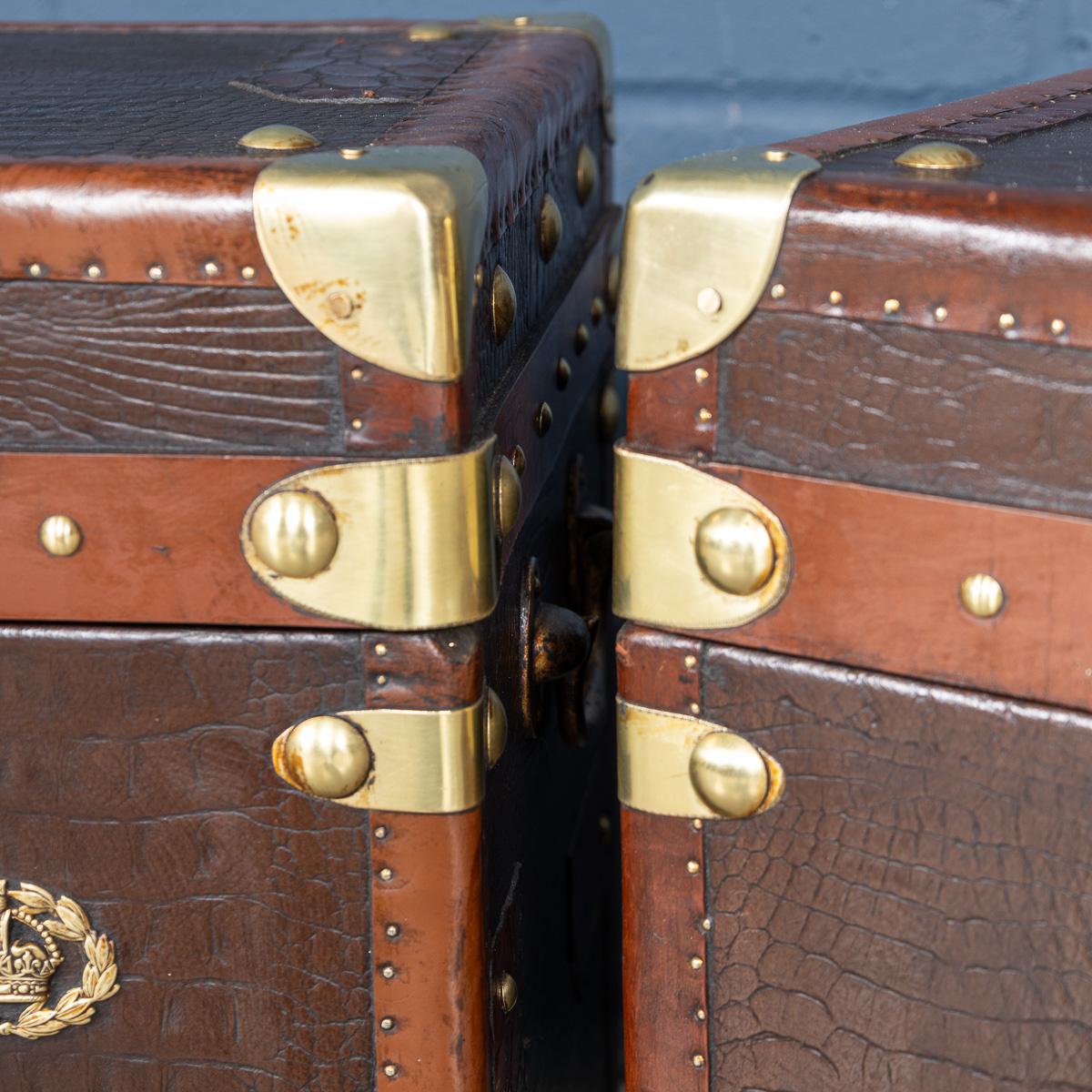 20thC Pair Of Leather Clad English Army / Navy Style Trunks For Sale 9