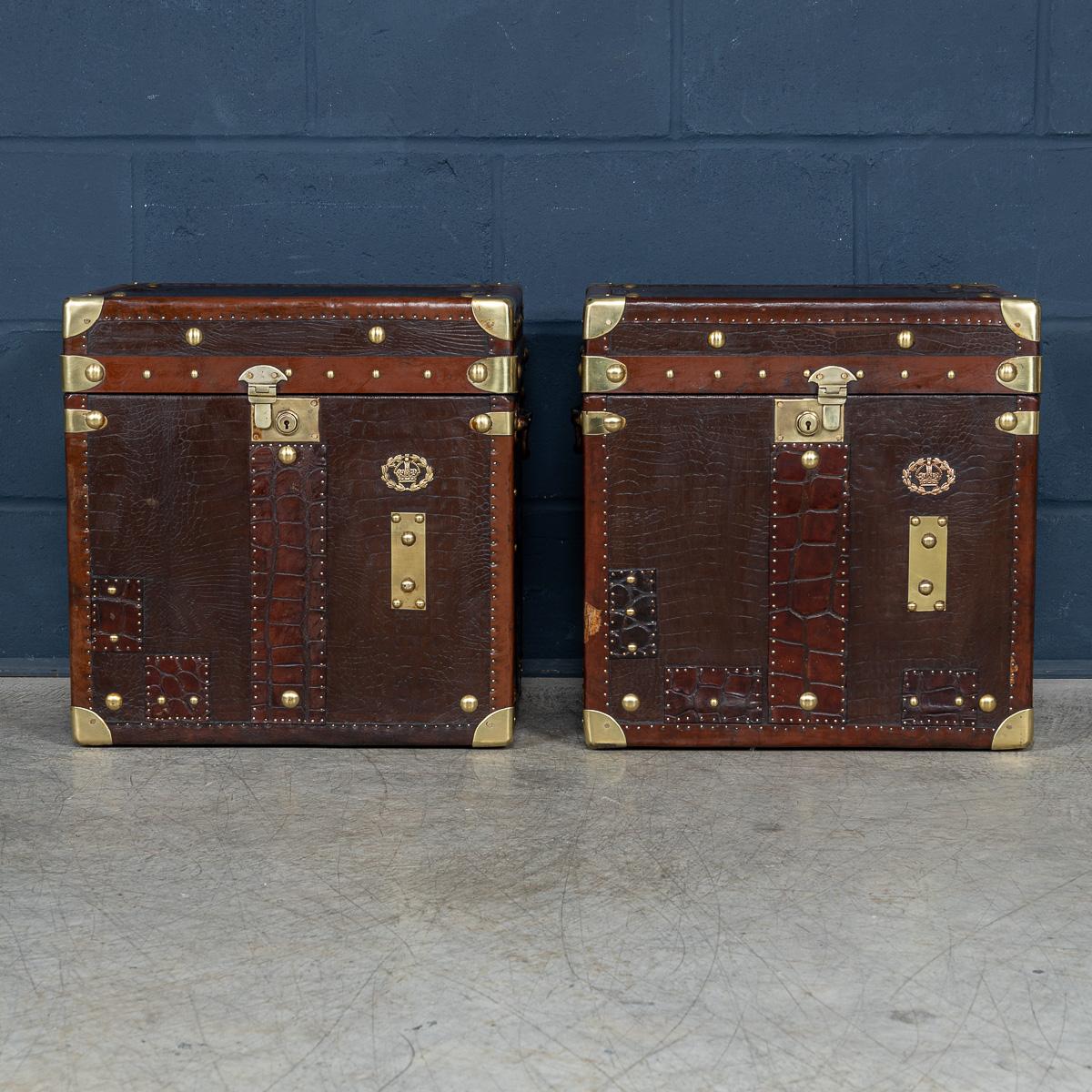 Other 20thC Pair Of Leather Clad English Army / Navy Style Trunks For Sale
