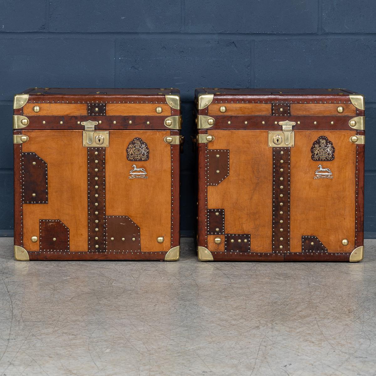 Other 20thC Pair Of Leather Clad English Army / Navy Style Trunks For Sale
