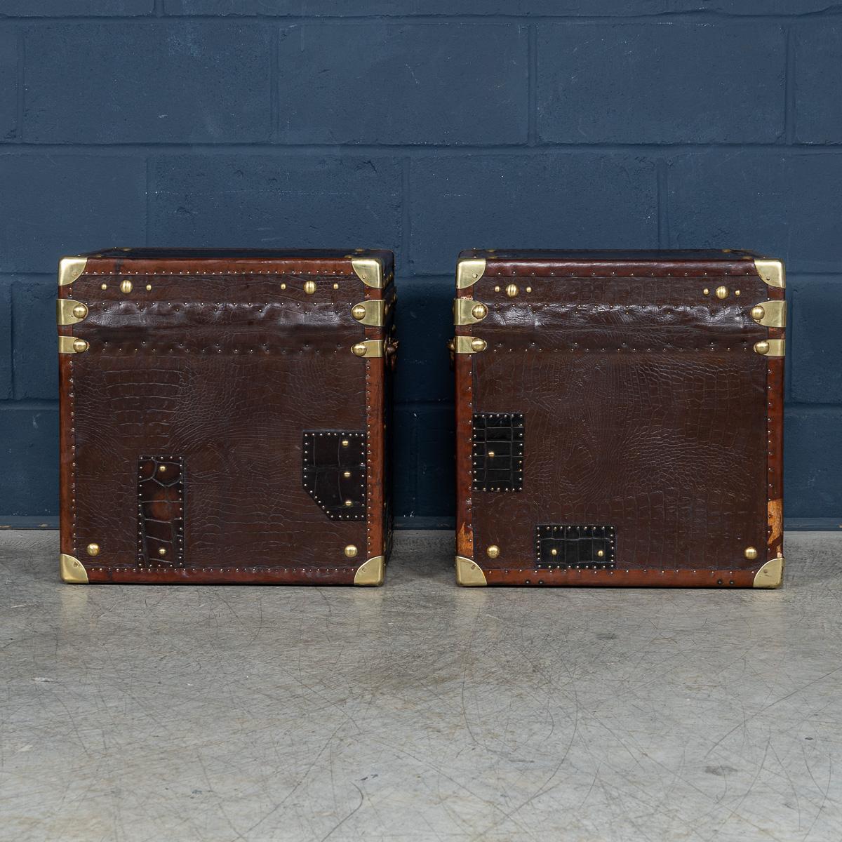 20thC Pair Of Leather Clad English Army / Navy Style Trunks In Good Condition For Sale In Royal Tunbridge Wells, Kent