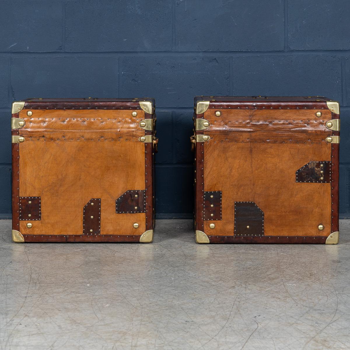 20thC Pair Of Leather Clad English Army / Navy Style Trunks In Good Condition For Sale In Royal Tunbridge Wells, Kent