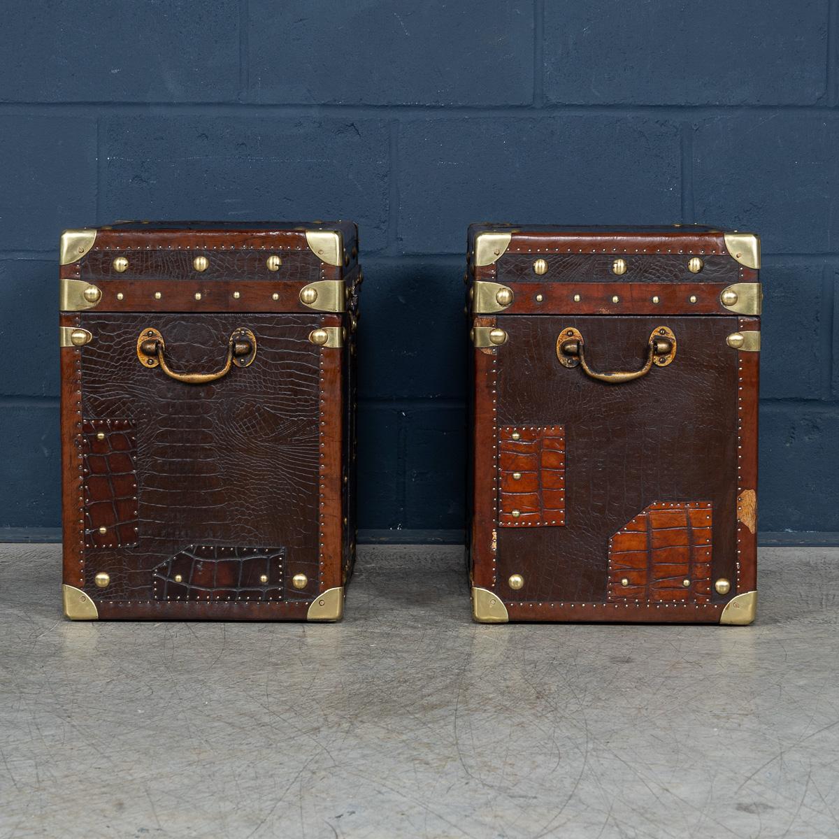 20th Century 20thC Pair Of Leather Clad English Army / Navy Style Trunks For Sale