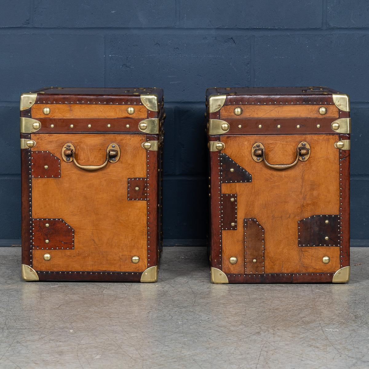 20th Century 20thC Pair Of Leather Clad English Army / Navy Style Trunks For Sale