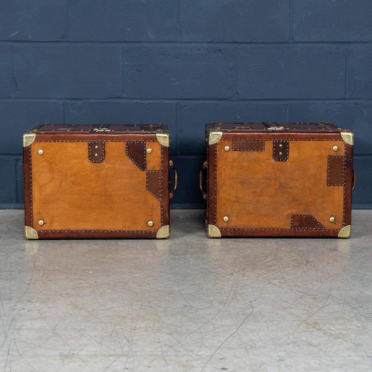 20thC Pair Of Leather Clad English Army / Navy Style Trunks For Sale 1