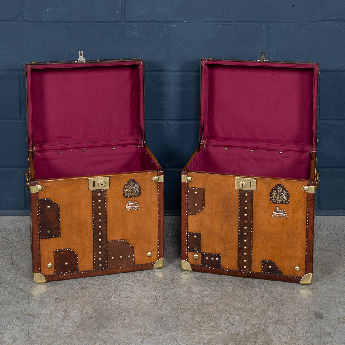 20thC Pair Of Leather Clad English Army / Navy Style Trunks For Sale 2