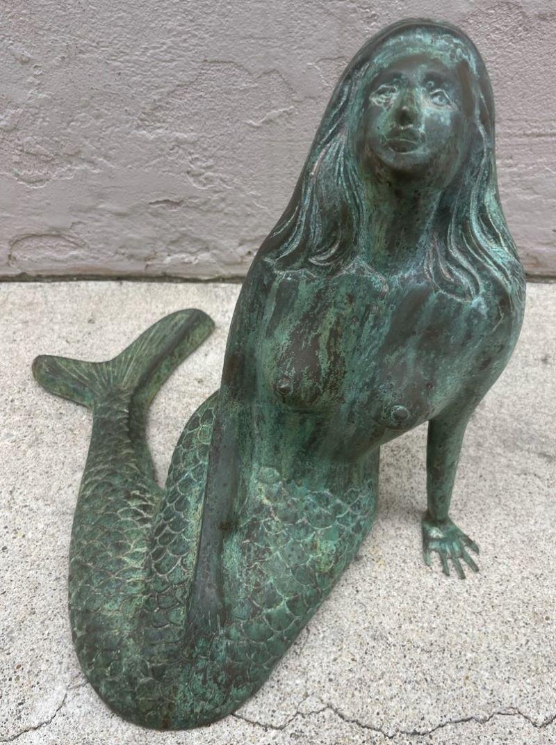 Statua di sirena in bronzo patinato del XX secolo in vendita 1