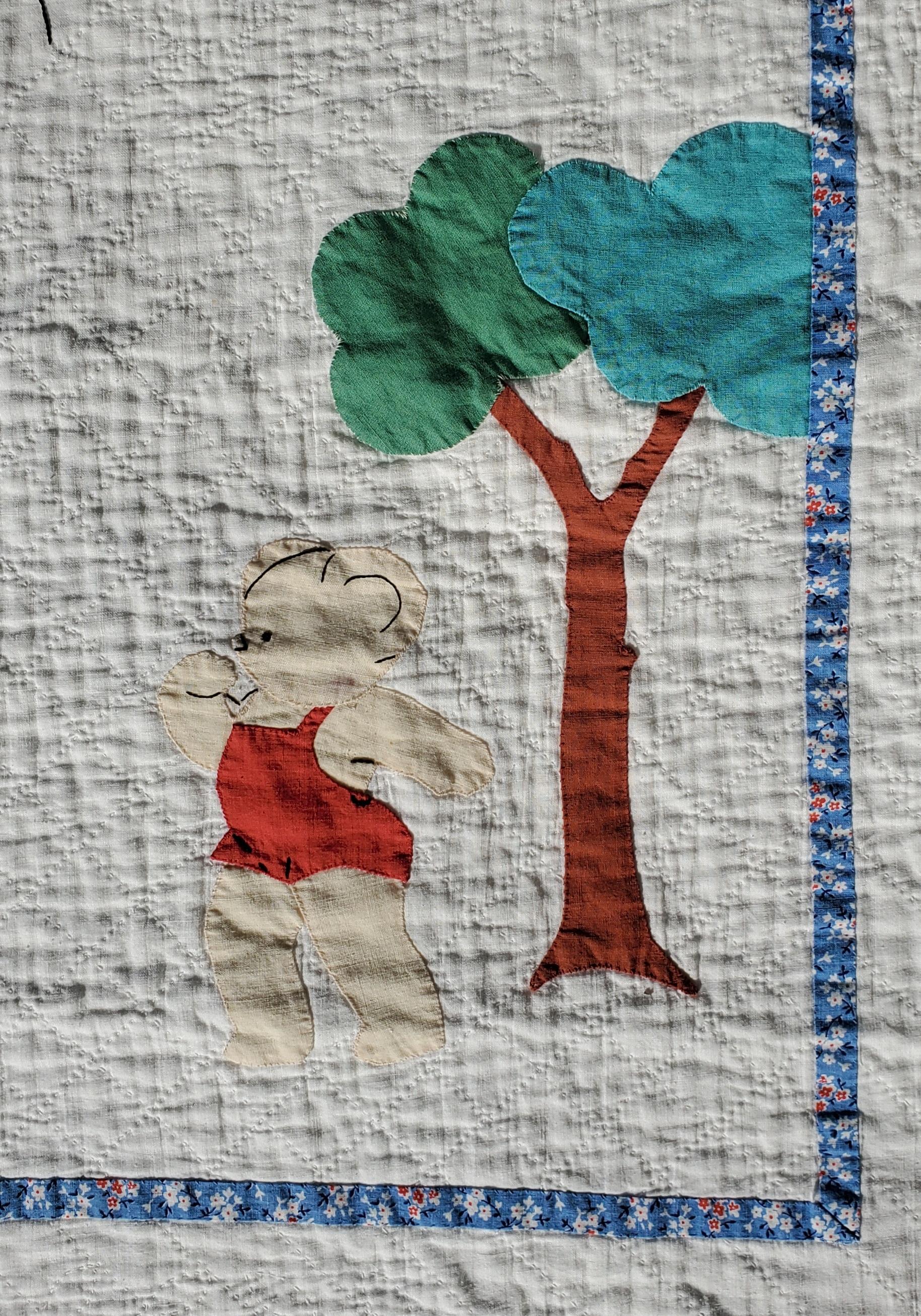 Hand-Crafted 20thc Pictorial Crib Quilt For Sale