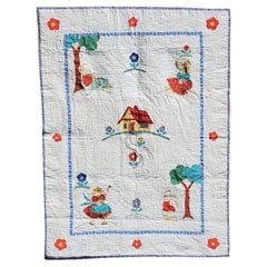 Vintage 20thc Pictorial Crib Quilt