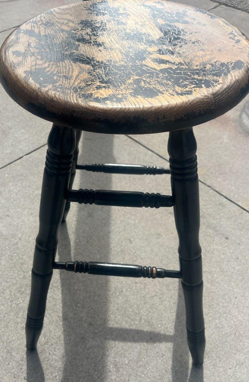 American 20Thc Plank Seat Original Painted Stool For Sale