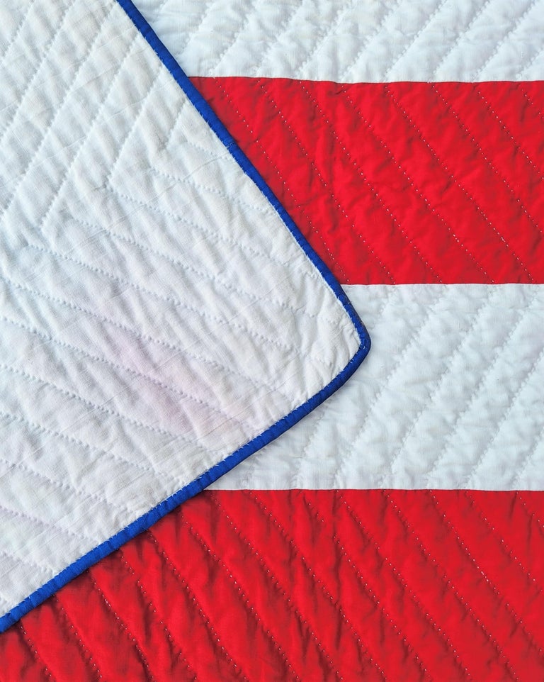 American 20thc Rare Flag Quilt W/ Star Corner Blocks For Sale