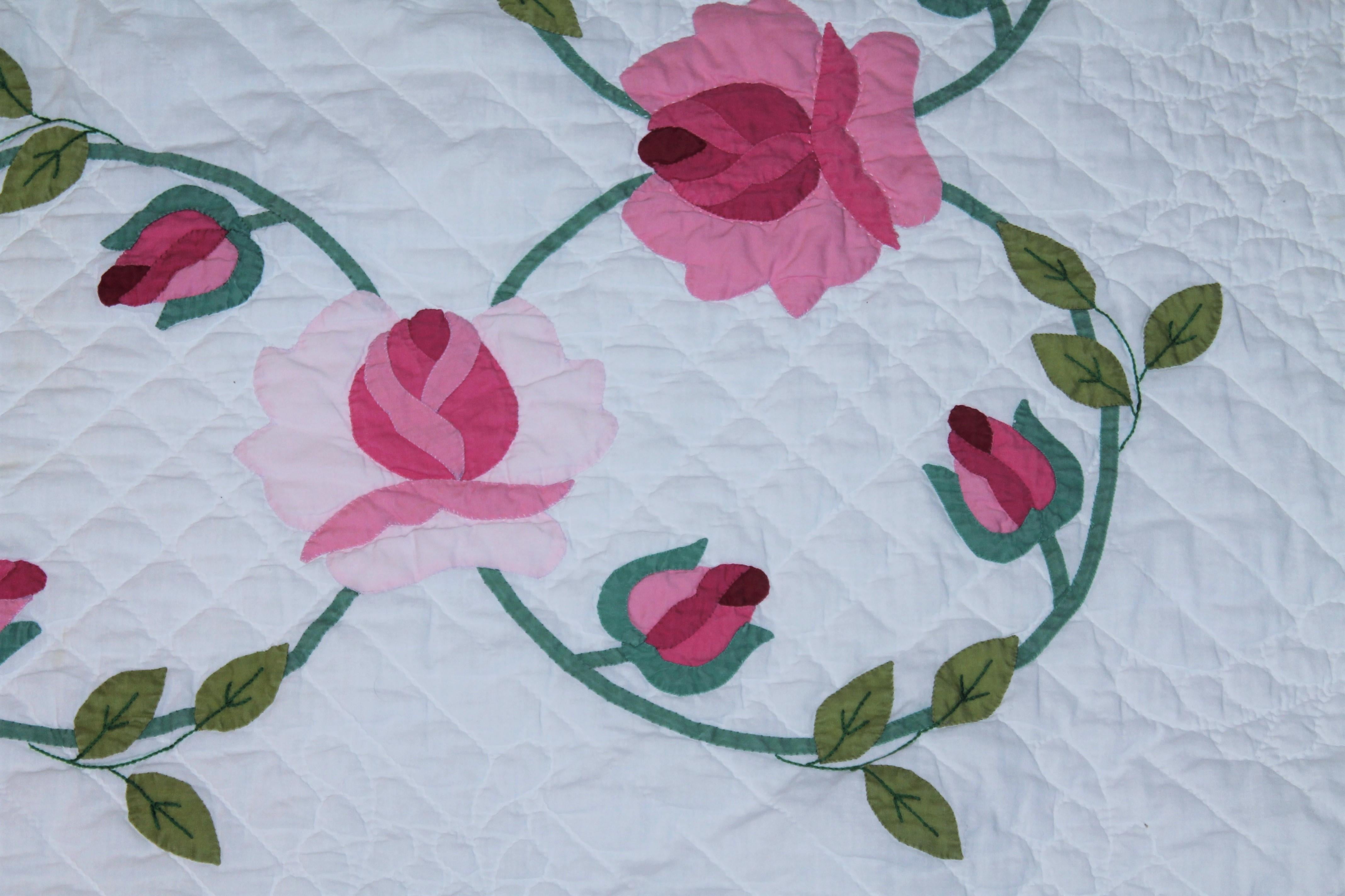 Country 20th Century Roses Applique Quilt from Ohio For Sale