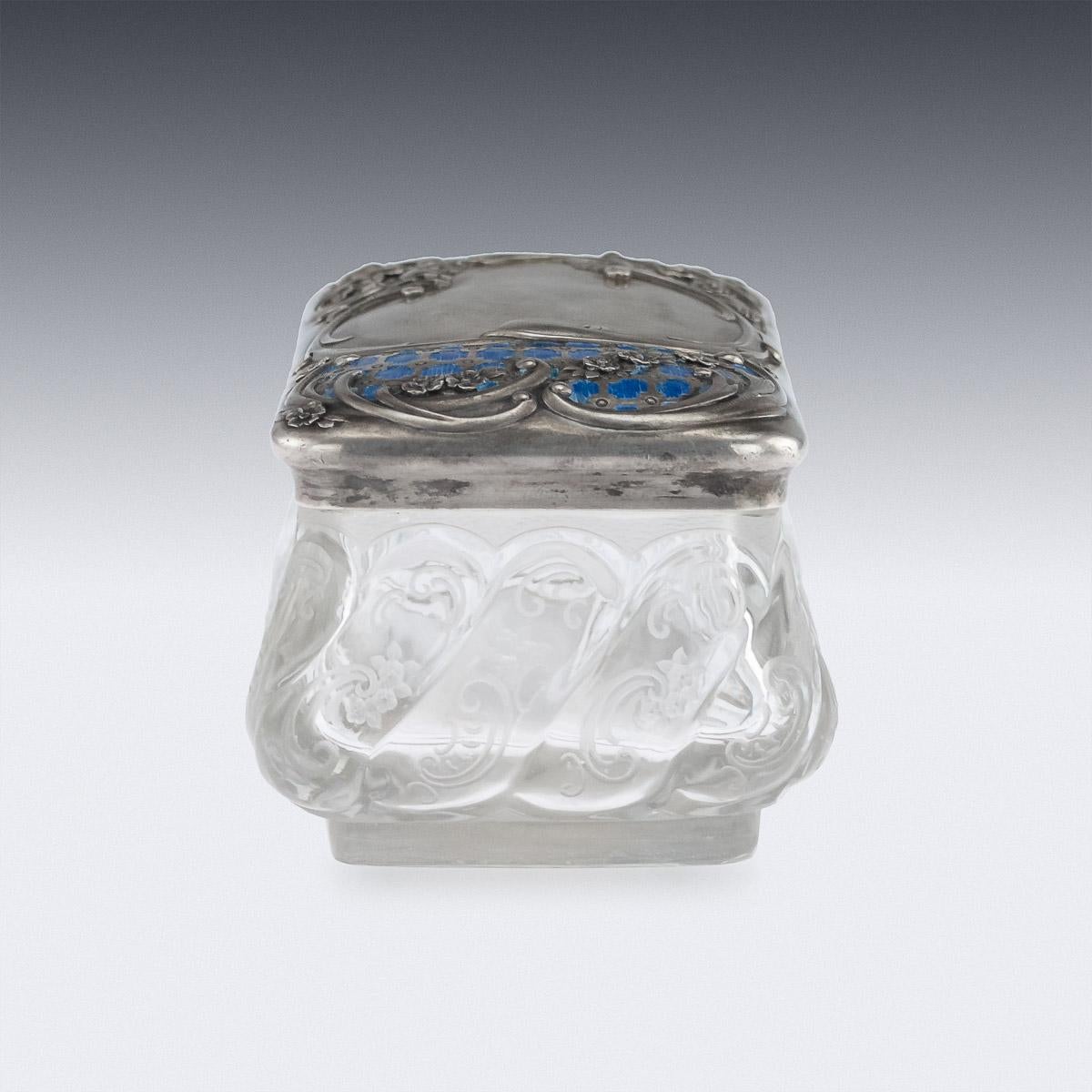 Russian Faberge Enamelled Solid Silver and Rock Crystal Box, circa 1900 In Good Condition In Royal Tunbridge Wells, Kent
