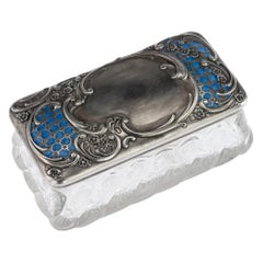 Vintage Russian Faberge Enamelled Solid Silver and Rock Crystal Box, circa 1900